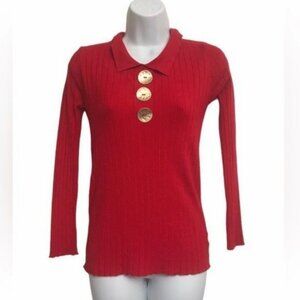 Spirito Ribbed Knit Polo Sweater S Collared Long Sleeve Gold Buttons Artigiano